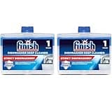 Finish Dishwasher Cleaner, blue and white bottles, 250ml each, fresh scent, grease and limescale remover, twin pack.