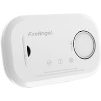 White FireAngel carbon monoxide detector with circular test button and replaceable batteries.