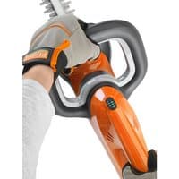 Orange Flymo cordless hedge trimmer with 45cm blade, ergonomic handle, and 18V 2Ah battery.