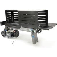 Black Handy THLS-6G electric log splitter with metal guard, sturdy frame, and dual wheels, 230V power.