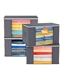 Dark grey KALAHOL 90L storage bags with zips, lids, reinforced handles, thick fabric, foldable, 4 pack, visible contents.