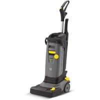 Gray Karcher BR 30/4 C upright scrubber dryer with yellow accents, ergonomic handle, and compact design.