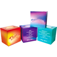 Kleenex Collection Cube Tissues, colorful gradient boxes with words like "Thrive" and "Daydream" on the sides.