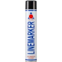 Linemarker black line marking spray paint, 750ml white can with blue text and black cap by Aerosol Solutions.
