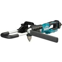 Makita 40VMAX Earth Auger BL XGT, teal and black, with dual handles and metal drill bit attachment.
