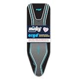 Minky Ergo ironing board cover, extra thick, elasticated, gray with teal trim and ergonomic design.