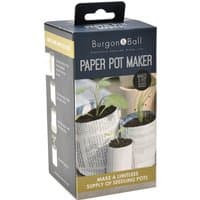 Burgon and Ball Paper Pot Maker in a black and white box with images of newspaper pots and seedlings.