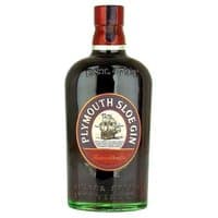 Plymouth Sloe Gin bottle, 70cl, dark glass with red cap, oval label featuring a ship and gold text.