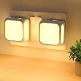 White PURSNIC night light with dusk to dawn sensor, square design, warm glow, adjustable brightness, 2-pack.