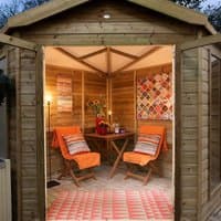 Solar lighting and charging kit with panels and cables, designed for wooden garden summerhouses up to 2.5m x 2.5m.
