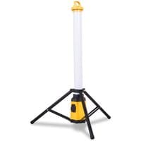 Yellow and black Stanley plasterers light with tall LED tube on a tripod stand.
