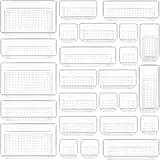 Clear plastic drawer organizer trays in 4 sizes, arranged in a grid pattern, with textured bases for grip.