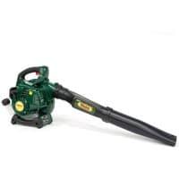 Green Webb 26cc garden blower and vacuum with black nozzle and ergonomic handle.