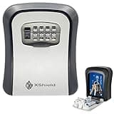 XShield wall-mount lock box, silver with black trim, 4-digit combination, large capacity for keys and access cards.