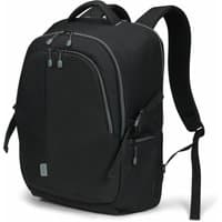 Black Dicota D30675-RPET laptop backpack with dual zippers, padded straps, and side pockets, fits 15.6" devices.