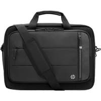 Black HP Renew Executive 16-inch laptop bag with padded handles, adjustable shoulder strap, and front zippered pocket.