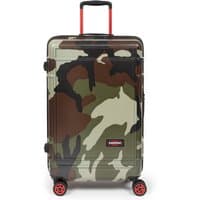 Camouflage Eastpak medium trolley spinner suitcase with red wheels and handle, 68.5x44.5x27 cm, Resist'r Zip design.