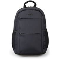 Black Port Designs Eco SYDNEY backpack with front zipper pockets and side mesh pockets, made from PET material.