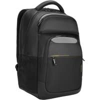Black Targus Citygear 17.3" backpack with multiple zippered compartments and padded shoulder straps.
