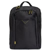 Black Techair TANB0700v3 backpack with yellow zipper accents, front pocket, and padded shoulder straps.
