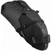 Black Topeak Backloader X bike saddle bag with waterproof material, adjustable straps, and reflective logo.