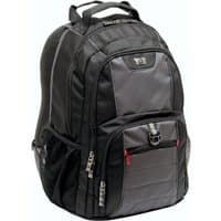 Black and gray Wenger/SwissGear backpack case with multiple zippered compartments and padded shoulder straps.