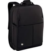 Black Wenger/SwissGear Reload 14 backpack with padded straps, front pocket, and SwissGear logo.