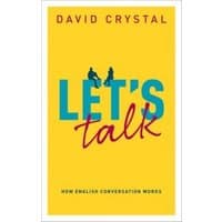 Yellow book cover titled "Let's Talk" by David Crystal, featuring silhouettes of two people sitting above the title.