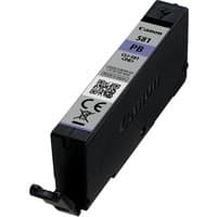 Canon CLI-581PB Photo Blue ink cartridge, black casing, white label with text, and QR code on the side.