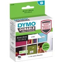 DYMO LabelWriter Durable Labels box, green and white packaging, showing label examples and size 25 x 54mm.