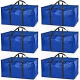 Blue heavy-duty storage bags with black backpack straps and handles, six-pack set.