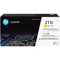 HP 213Y Extra High Yield Yellow LaserJet Toner Cartridge in black box with colorful text and HP logo.