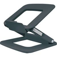 Leitz Ergo adjustable laptop stand in dark gray, multi-angle, made from 80% recycled plastic, with a sleek, modern design.