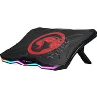 Black and red Marvo FN-40 laptop cooling pad with angular design and LED lighting accents.