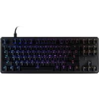 Black Tecware Phantom+ gaming keyboard with RGB backlit keys, USB connection, and UK QWERTY layout.