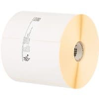 Zebra 800284-605 label roll, white with yellow core, 102mm x 152mm, 12 rolls per pack, compatible with Zebra printers.