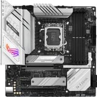 ASUS ROG STRIX B760-G Gaming motherboard, black and silver design, RGB logo, LGA 1700 socket, micro ATX form factor.