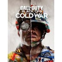 Call of Duty: Black Ops Cold War game cover with split soldier faces, colorful military gear, Xbox logo.