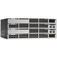 Grey Cisco Catalyst C9300-48P-A network switch with multiple Ethernet ports and PoE capability, stackable design.