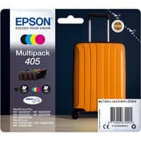 Epson 405 DURABrite Ultra Ink multipack with black, cyan, magenta, yellow cartridges, suitcase design packaging.