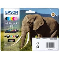 Epson Elephant Multipack 6-colour ink set with elephant image and vibrant color icons on packaging.