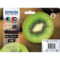 Epson Kiwi Multipack 5-colours 202XL ink cartridge pack with kiwi fruit image and Claria Premium branding.