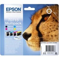 Epson T0715 multipack ink cartridges, four colors, cheetah image on blue packaging, DURABrite Ultra Ink.