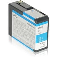 Epson Singlepack Cyan T580200 ink cartridge, rectangular with blue label and black casing.