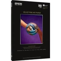 Epson Velvet Fine Art Paper A3+, black packaging with colorful hand image, 260g/m², 20 sheets.