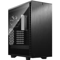 Black Fractal Design Define 7 Compact Midi Tower with tempered glass side panel and sleek brushed metal front.