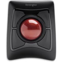 Black Kensington Expert Mouse Wireless Trackball with large red ball and four surrounding buttons.