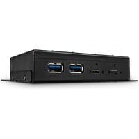 Black Lindy 4 Port USB 3.2 Gen 2 Type C Metal Hub with dual USB-A and USB-C ports, sleek rectangular design.