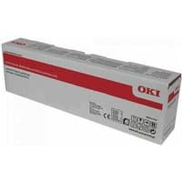 White OKI toner cartridge box with red accents, model 47095704, featuring product details and branding.