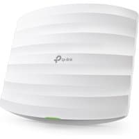 TP-Link Omada white ceiling mount access point with curved design and TP-Link logo on the front.